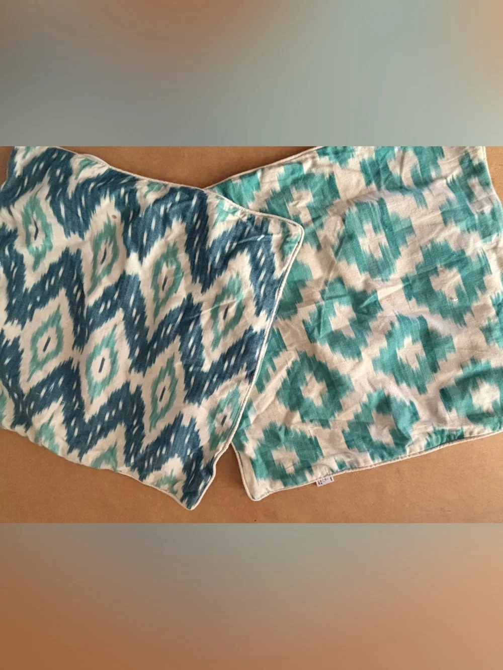 Ikat Print Pillow covers in Teal and Cream